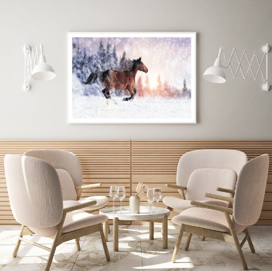 Horse Running on Snow Scenery Home Decor Premium Quality Poster Print Choose Your Sizes