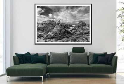 Rocky Coast Seashore B&W View Photograph Home Decor Premium Quality Poster Print Choose Your Sizes