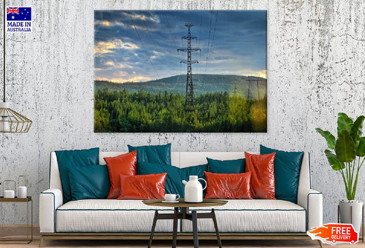 Power Line Pole in Forest View Photograph Print 100% Australian Made