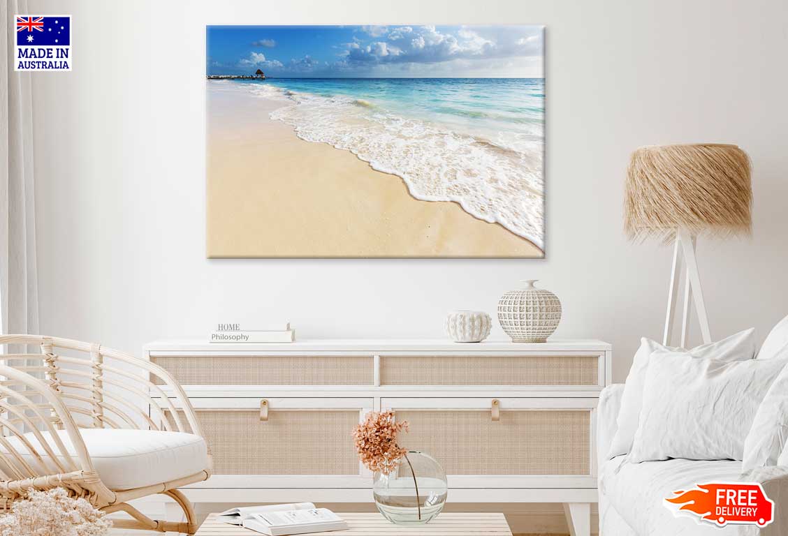 Sandy Beach with Waves View Photograph Print 100% Australian Made