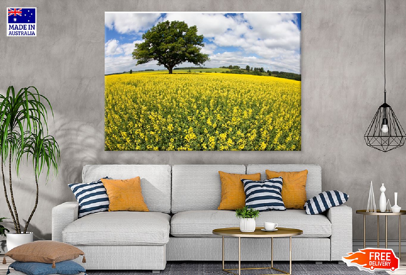 Alone Tree in Yellow Flower Field Photograph Print 100% Australian Made