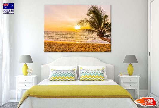 Palm Tree on Sea Shore Sunset Photograph Print 100% Australian Made