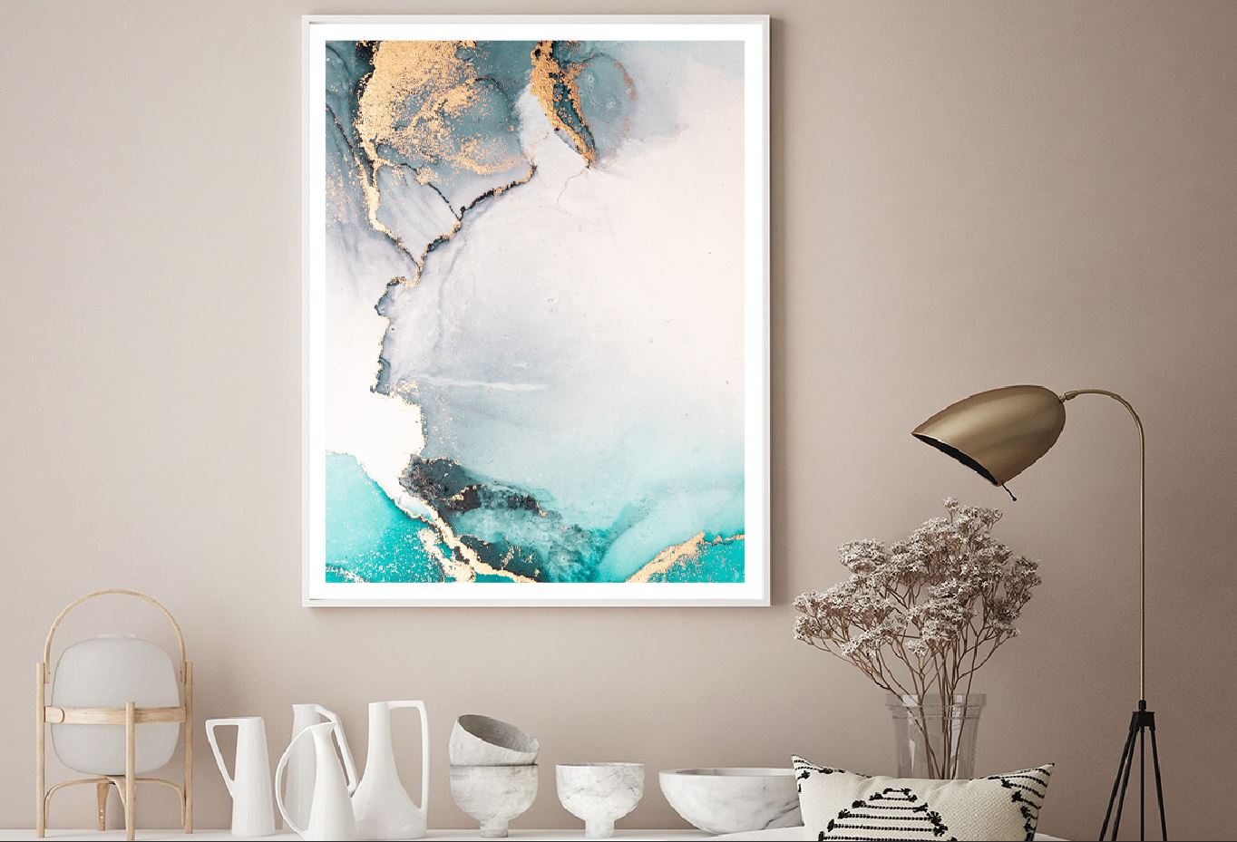 Green Grey & Gold Marble Abstract Design Home Decor Premium Quality Poster Print Choose Your Sizes