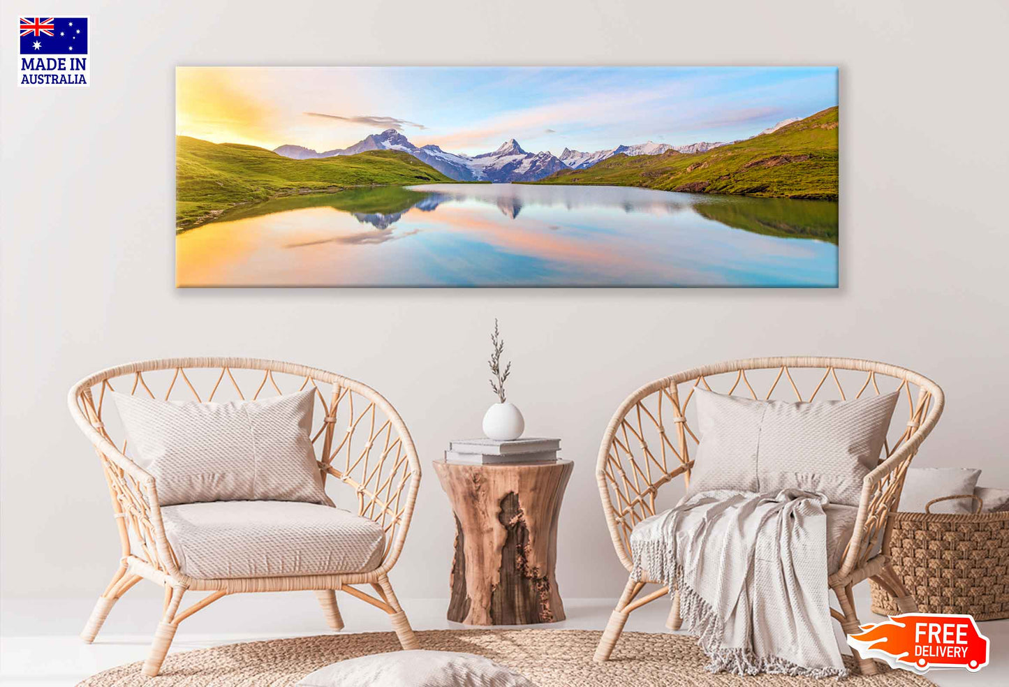 Panoramic Canvas Swiss Alps With City View High Quality 100% Australian Made Wall Canvas Print Ready to Hang