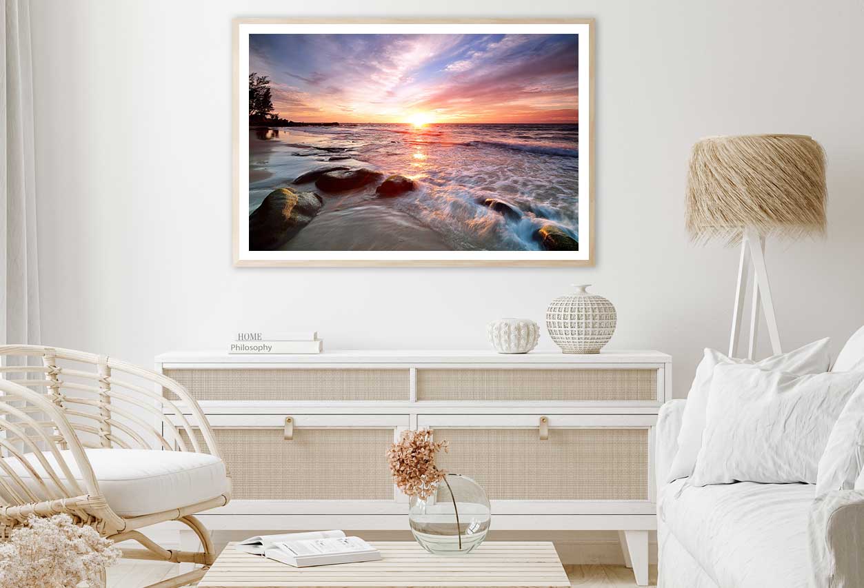 Sunset Over Rocky Beach in Sabah Photograph Home Decor Premium Quality Poster Print Choose Your Sizes