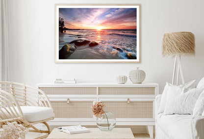 Sunset Over Rocky Beach in Sabah Photograph Home Decor Premium Quality Poster Print Choose Your Sizes