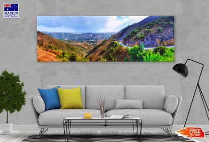 Panoramic Canvas Mountain Valley Road Scenery Photograph High Quality 100% Australian Made Wall Canvas Print Ready to Hang