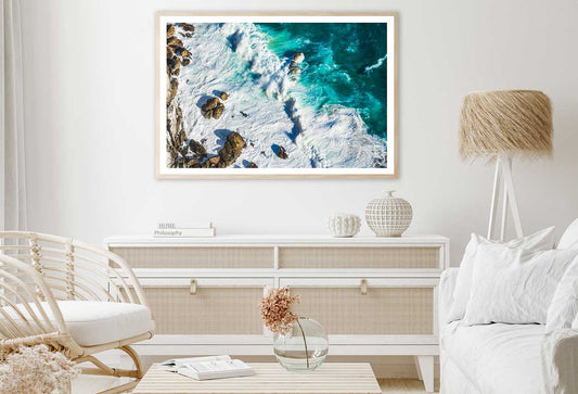 Sea Foam on Rocks View Photograph Home Decor Premium Quality Poster Print Choose Your Sizes