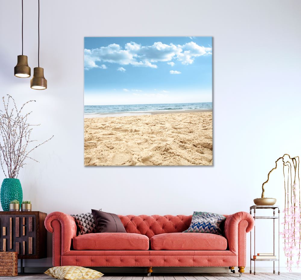 Square Canvas Sea Sand & Blue Sky Scenery View Photograph High Quality Print 100% Australian Made