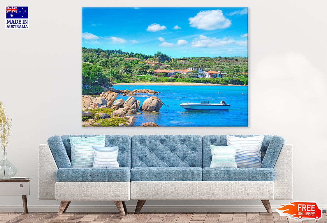 Boat & Rocks On Sea Village View Print 100% Australian Made