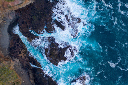 Blue Sea Waves on Rocks Aerial View Photograph Print 100% Australian Made