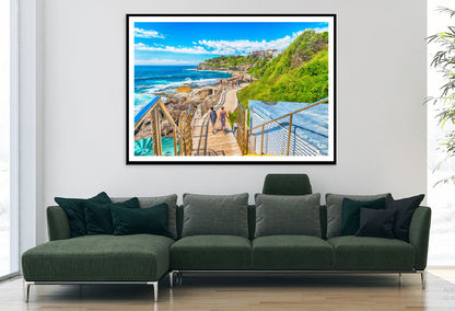 People on Bondi Beach Wooden Pier Photograph Home Decor Premium Quality Poster Print Choose Your Sizes