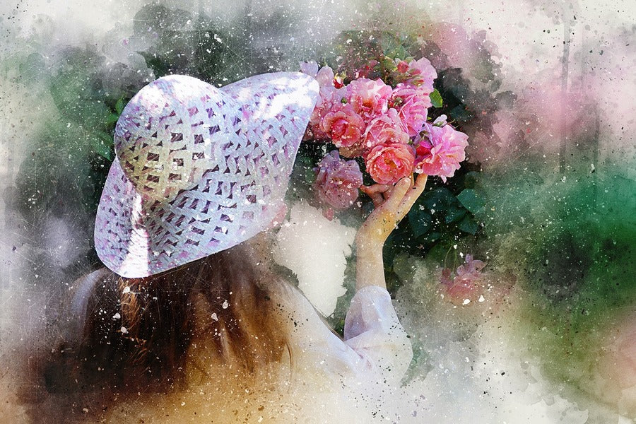 Girl with Flowers Bouquet Abstract Design Print 100% Australian Made
