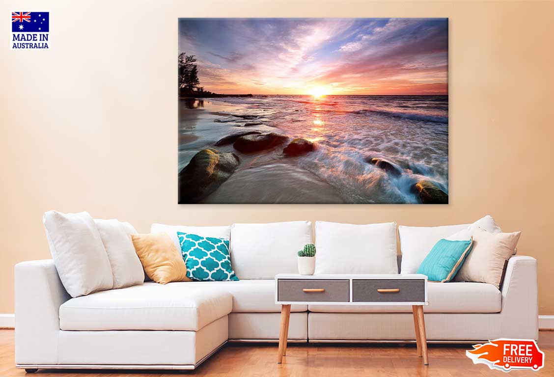 Sunset Over Rocky Beach in Sabah Photograph Print 100% Australian Made