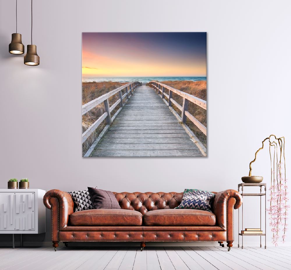 Square Canvas Wooden Path & Baltic Sea View Photograph High Quality Print 100% Australian Made