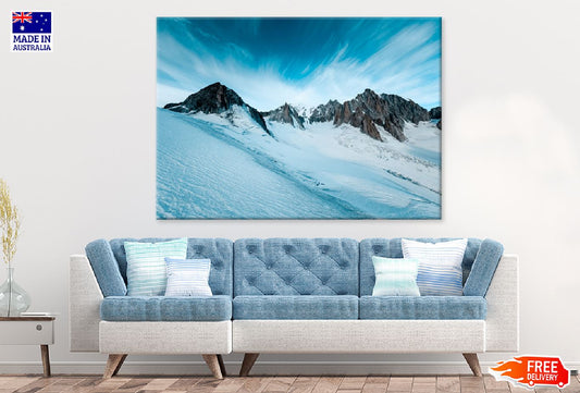 Snowy Mountains with Blue Sky View Photograph Print 100% Australian Made