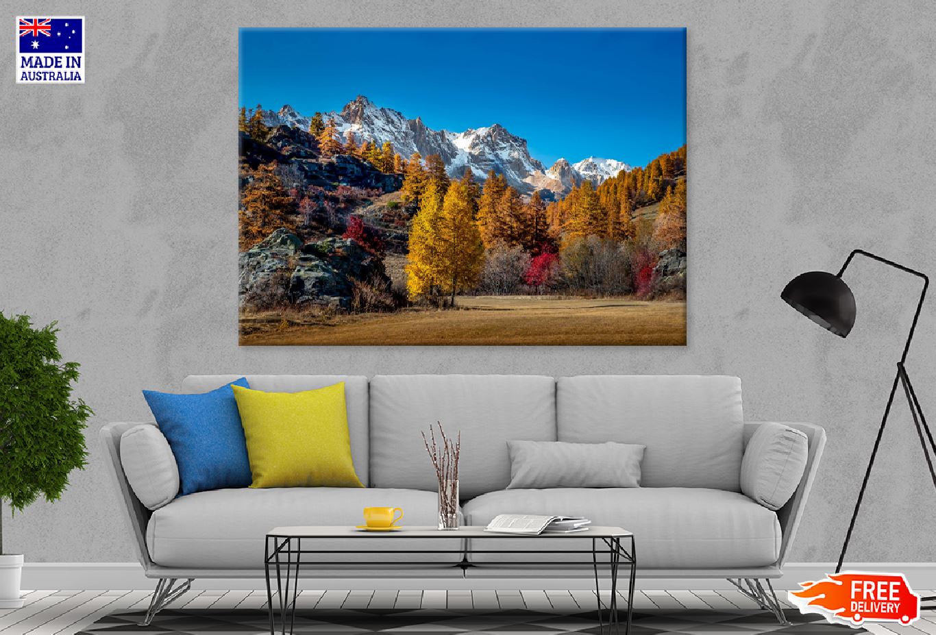 Snow Mountains & Autumn Trees Photograph Print 100% Australian Made