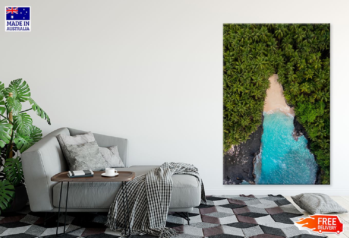 Palm Trees & Sea Waves Aerial View Photograph Print 100% Australian Made