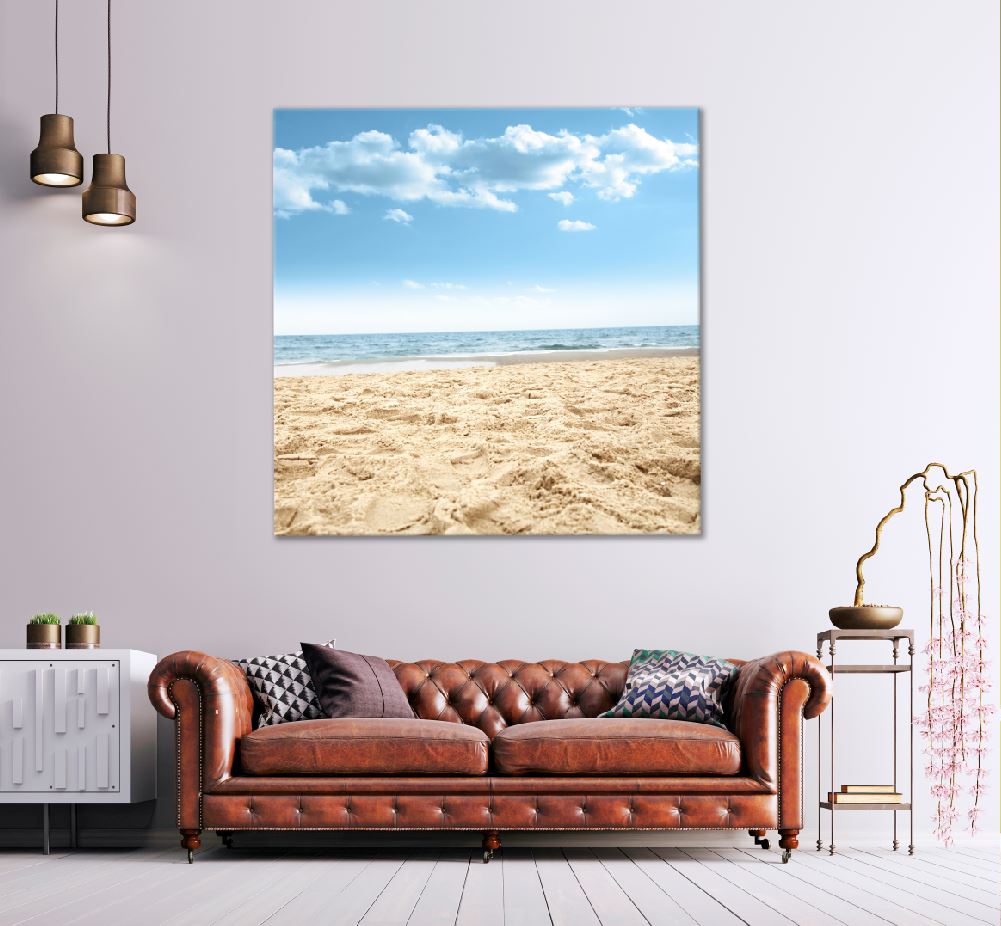 Square Canvas Sea Sand & Blue Sky Scenery View Photograph High Quality Print 100% Australian Made