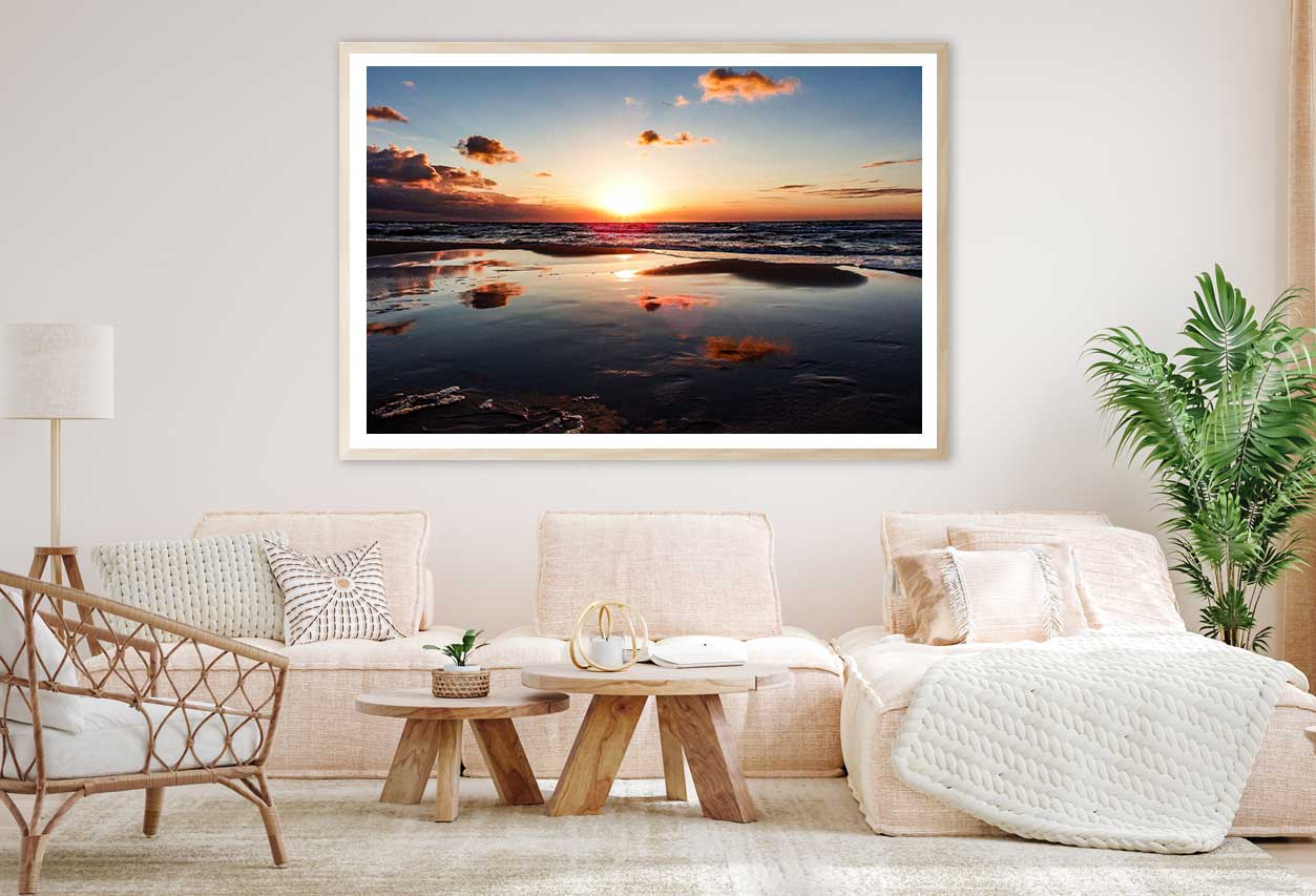 Dark Seashore & Red Sky Sunset View Photograph Home Decor Premium Quality Poster Print Choose Your Sizes