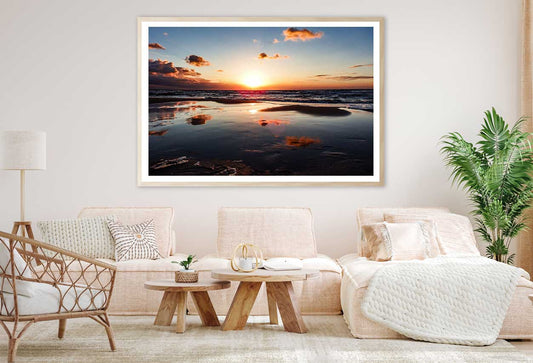 Dark Seashore & Red Sky Sunset View Photograph Home Decor Premium Quality Poster Print Choose Your Sizes