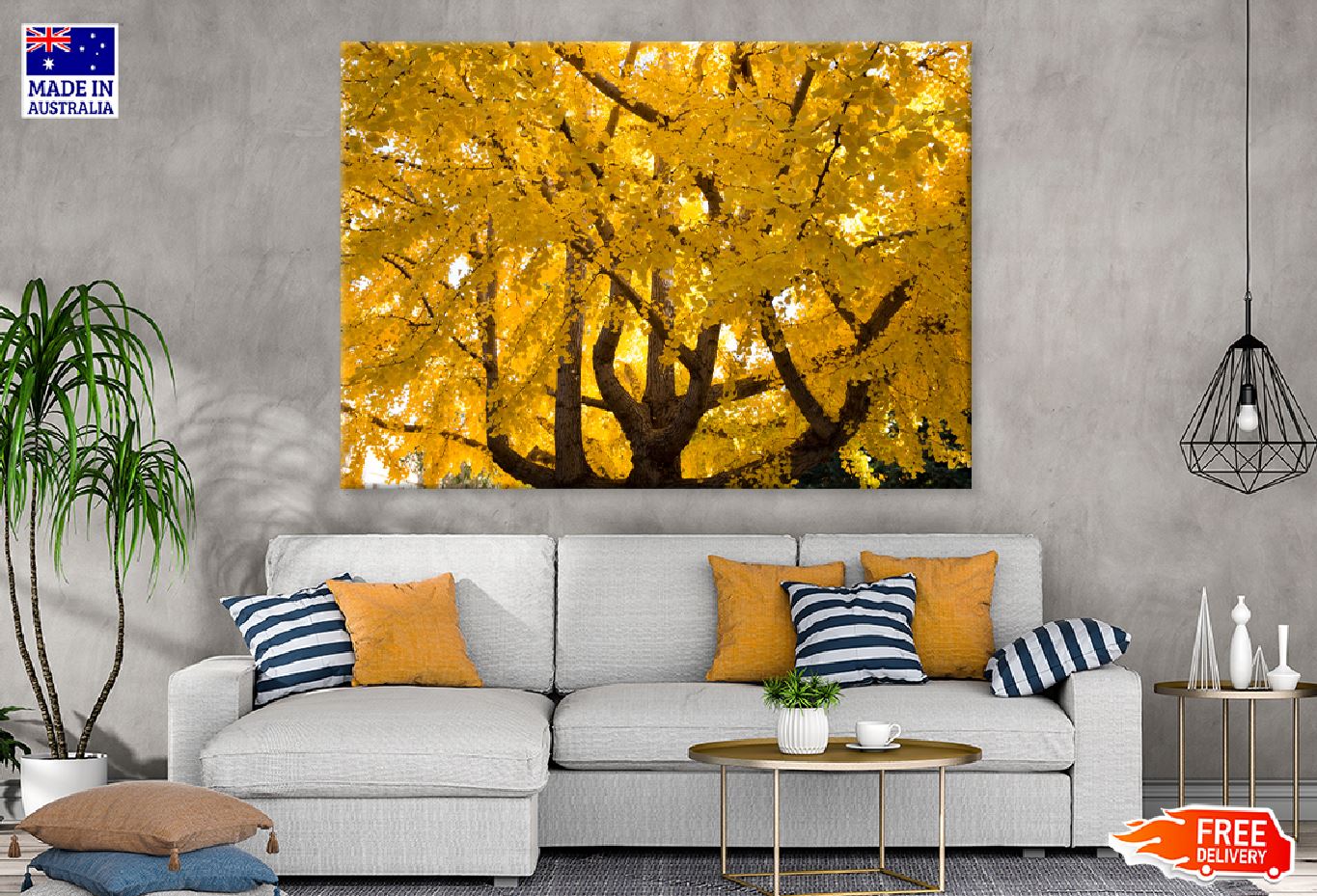 Yellow Autumn Tree with Branches Photograph Print 100% Australian Made