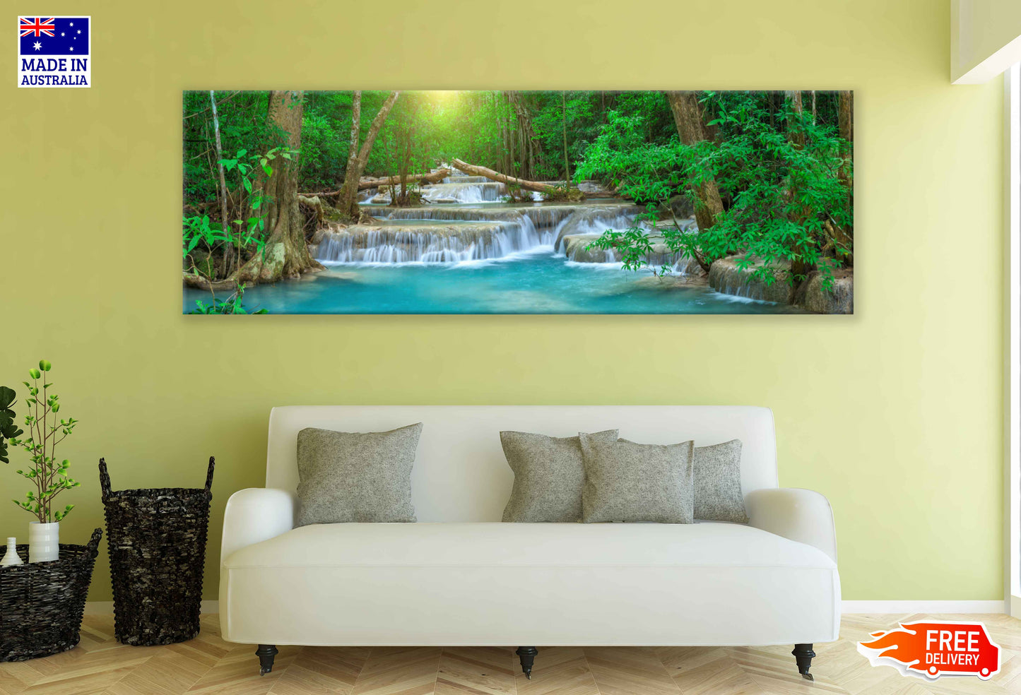 Panoramic Forest Clear Waterfall Scenery Photograph High Quality 100% Australian Made Wall Canvas Print Ready to Hang