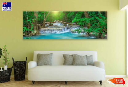 Panoramic Forest Clear Waterfall Scenery Photograph High Quality 100% Australian Made Wall Canvas Print Ready to Hang