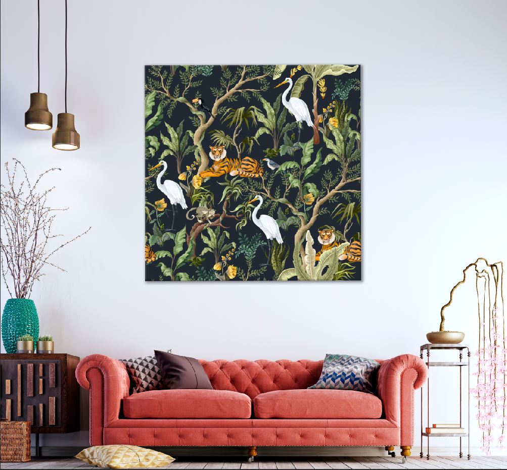 Square Canvas Forest Animals Vector Art Design High Quality Print 100% Australian Made