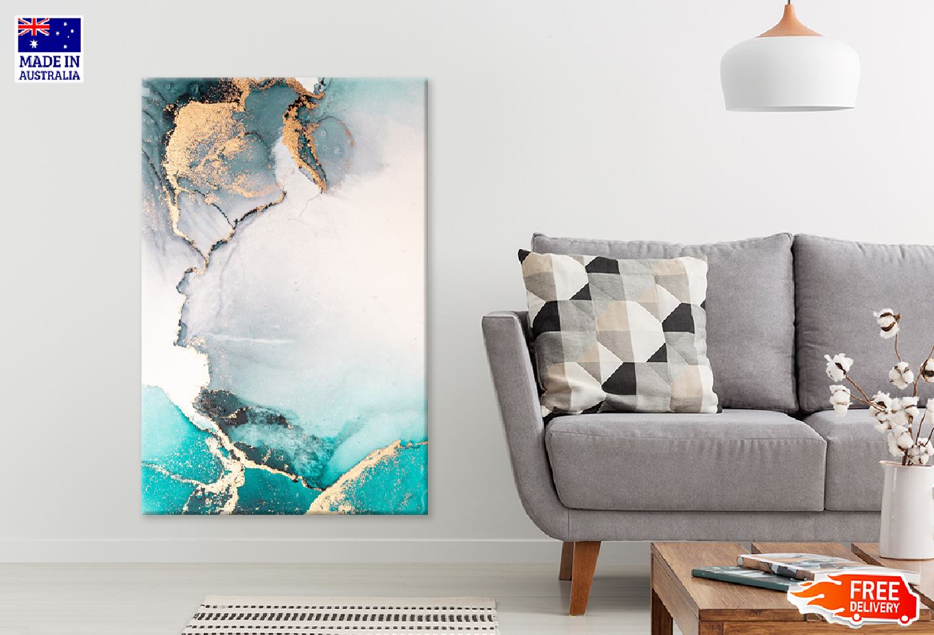Green Grey & Gold Marble Abstract Design Print 100% Australian Made