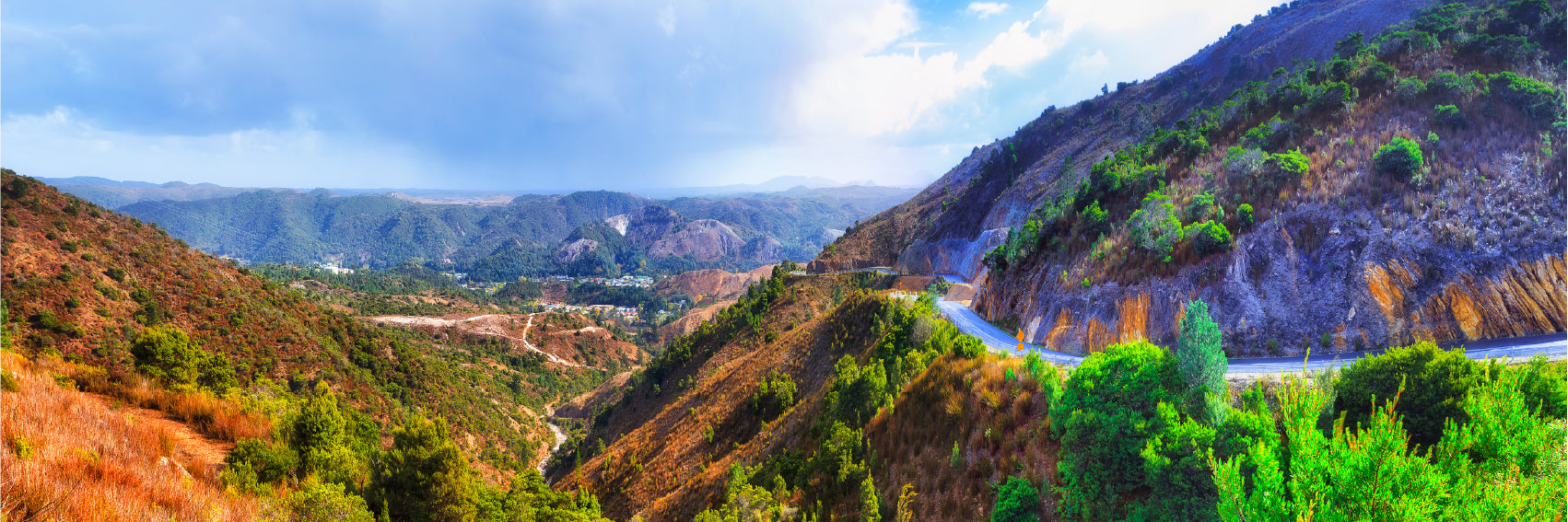 Panoramic Canvas Mountain Valley Road Scenery Photograph High Quality 100% Australian Made Wall Canvas Print Ready to Hang