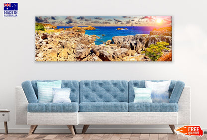 Panoramic Canvas Rocky Coastal Sea Photograph High Quality 100% Australian Made Wall Canvas Print Ready to Hang