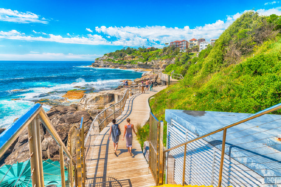 People on Bondi Beach Wooden Pier Photograph Home Decor Premium Quality Poster Print Choose Your Sizes
