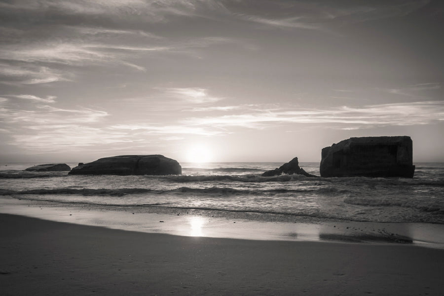 Cliffs on Sandy Beach B&W View Photograph Print 100% Australian Made