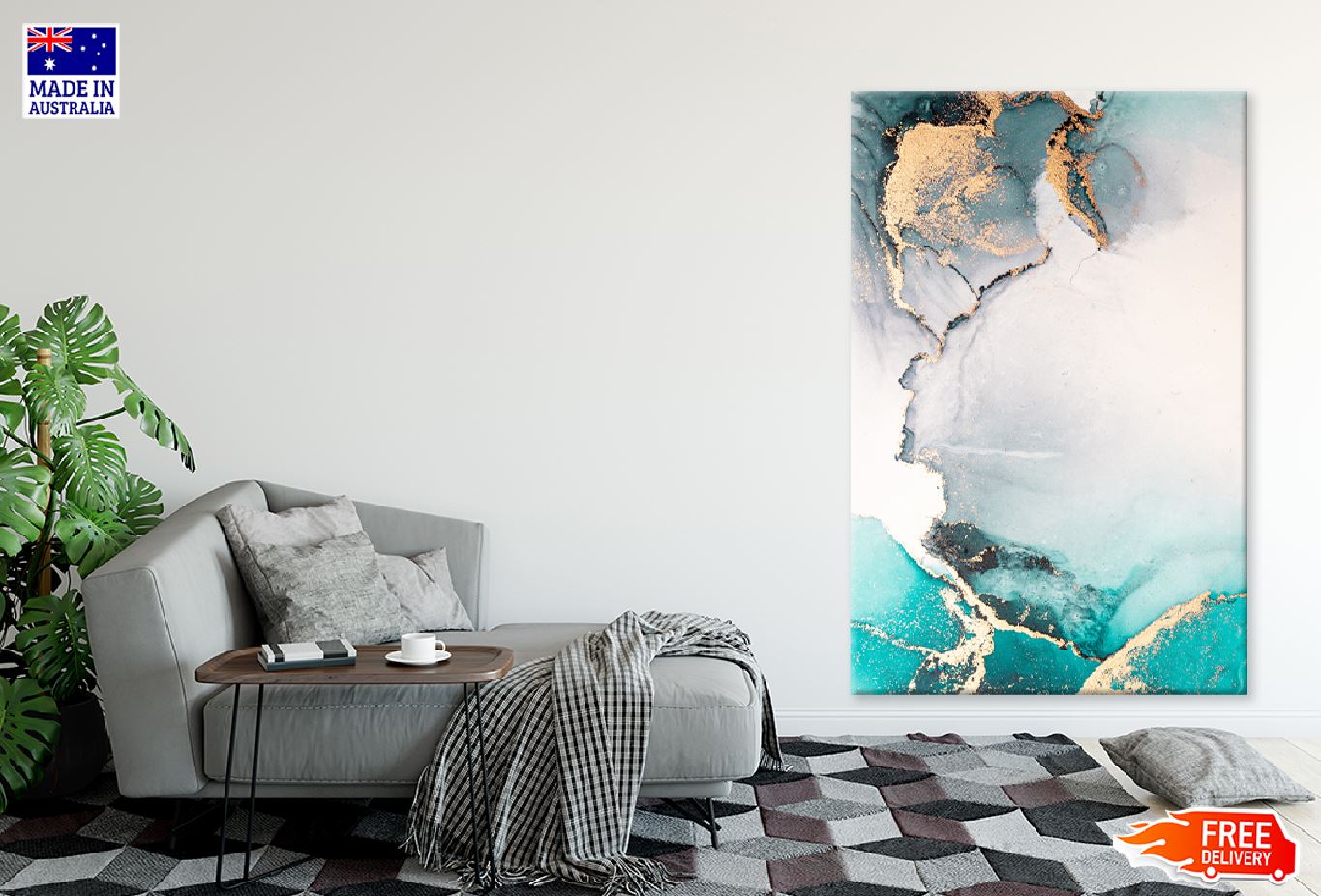 Green Grey & Gold Marble Abstract Design Print 100% Australian Made
