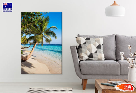 Sandy Beach with Palm Tree View Photograph Print 100% Australian Made