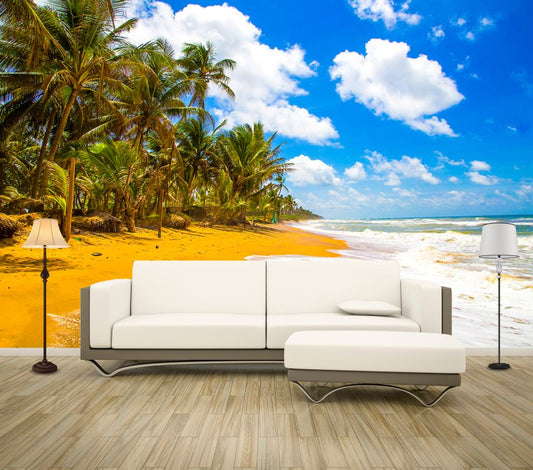 Wallpaper Murals Peel and Stick Removable Beach with Palm Trees High Quality