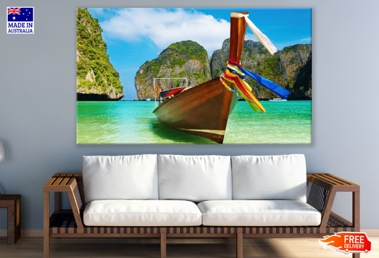 Boat On Sea & Mountain View Print 100% Australian Made