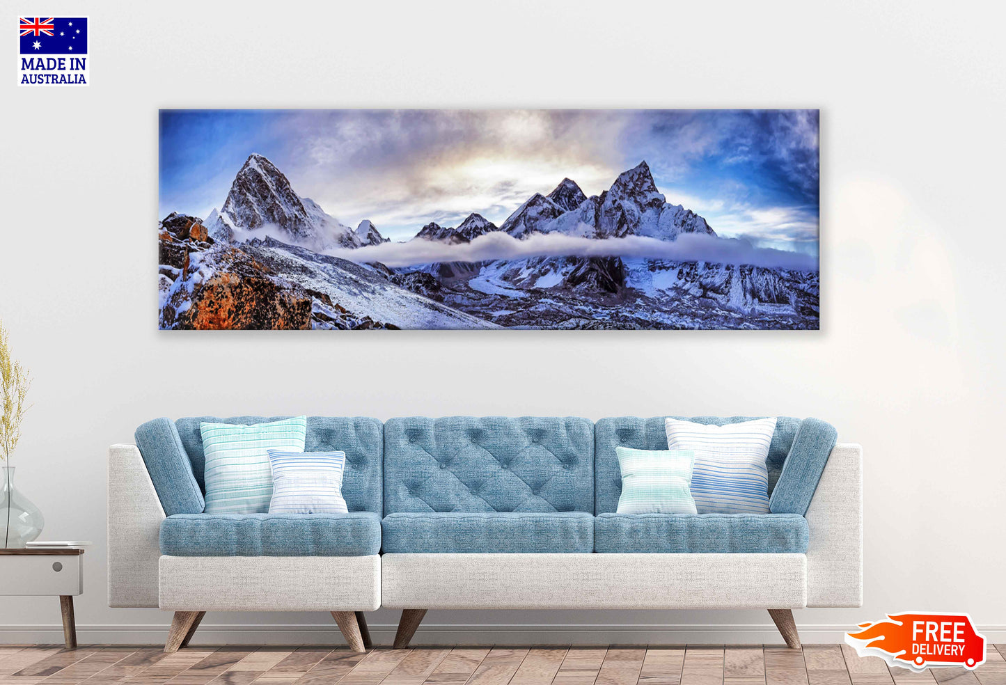 Panoramic Canvas Foggy Snow Mountains Scenery Photograph High Quality 100% Australian Made Wall Canvas Print Ready to Hang