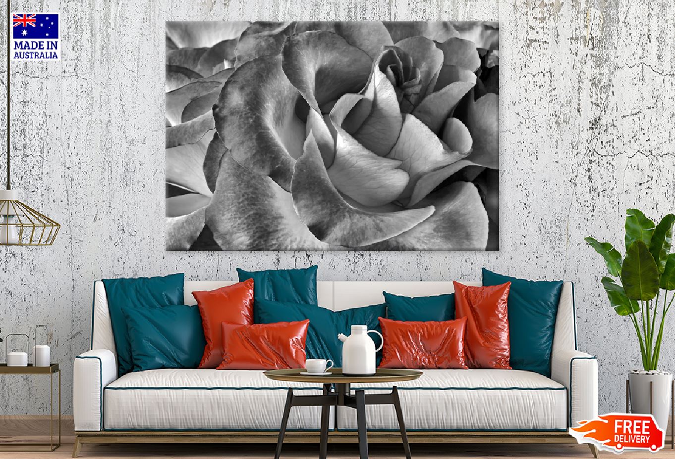 Rose Flower Petals Closeup B&W Photograph Print 100% Australian Made