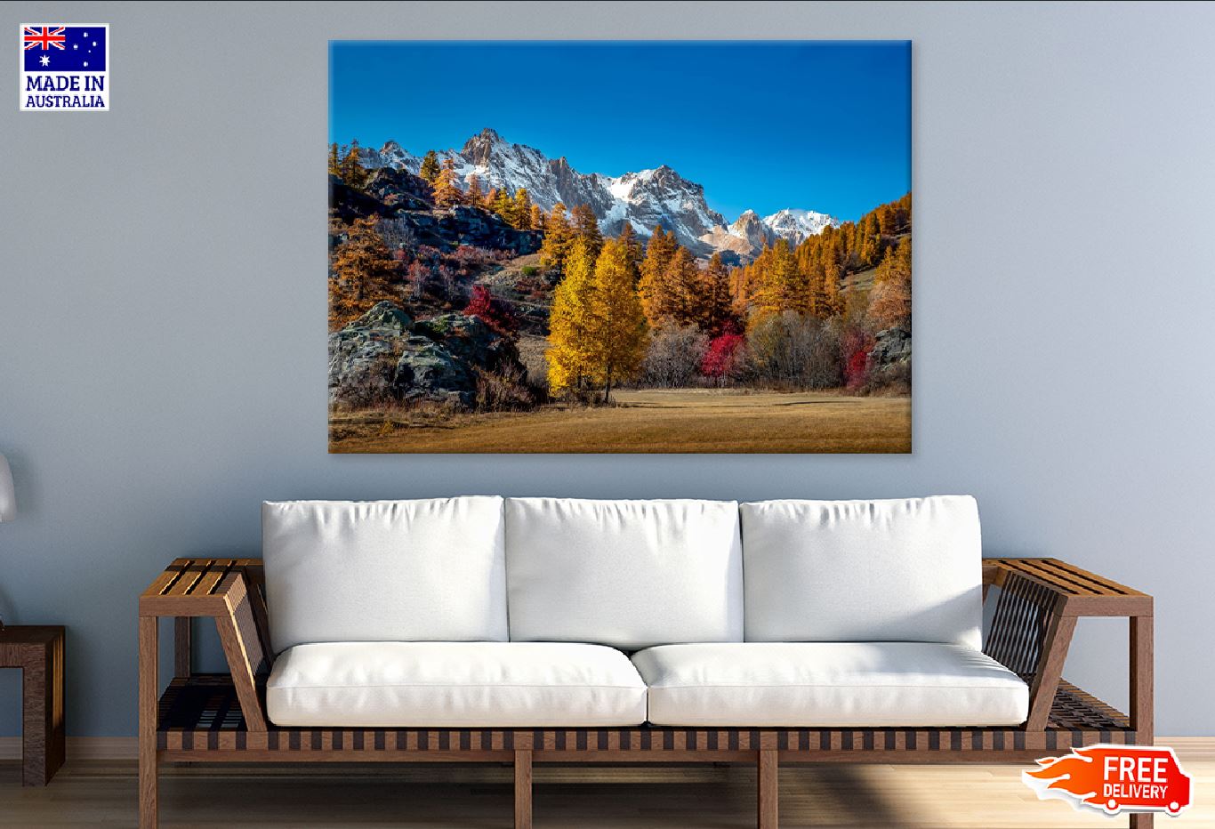 Snow Mountains & Autumn Trees Photograph Print 100% Australian Made