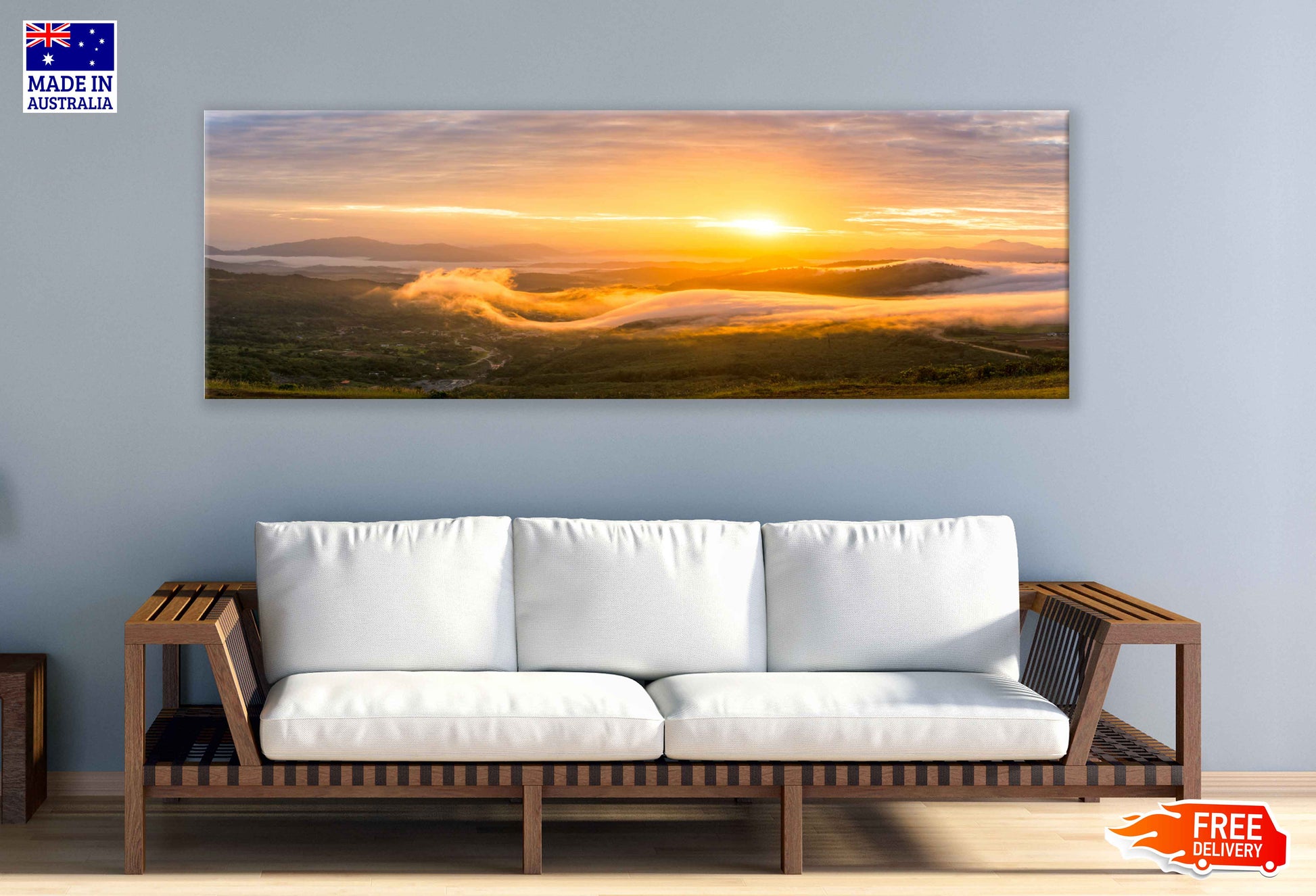 Panoramic Canvas Sunrise Lohan Ranau Scenery Photograph High Quality 100% Australian Made Wall Canvas Print Ready to Hang