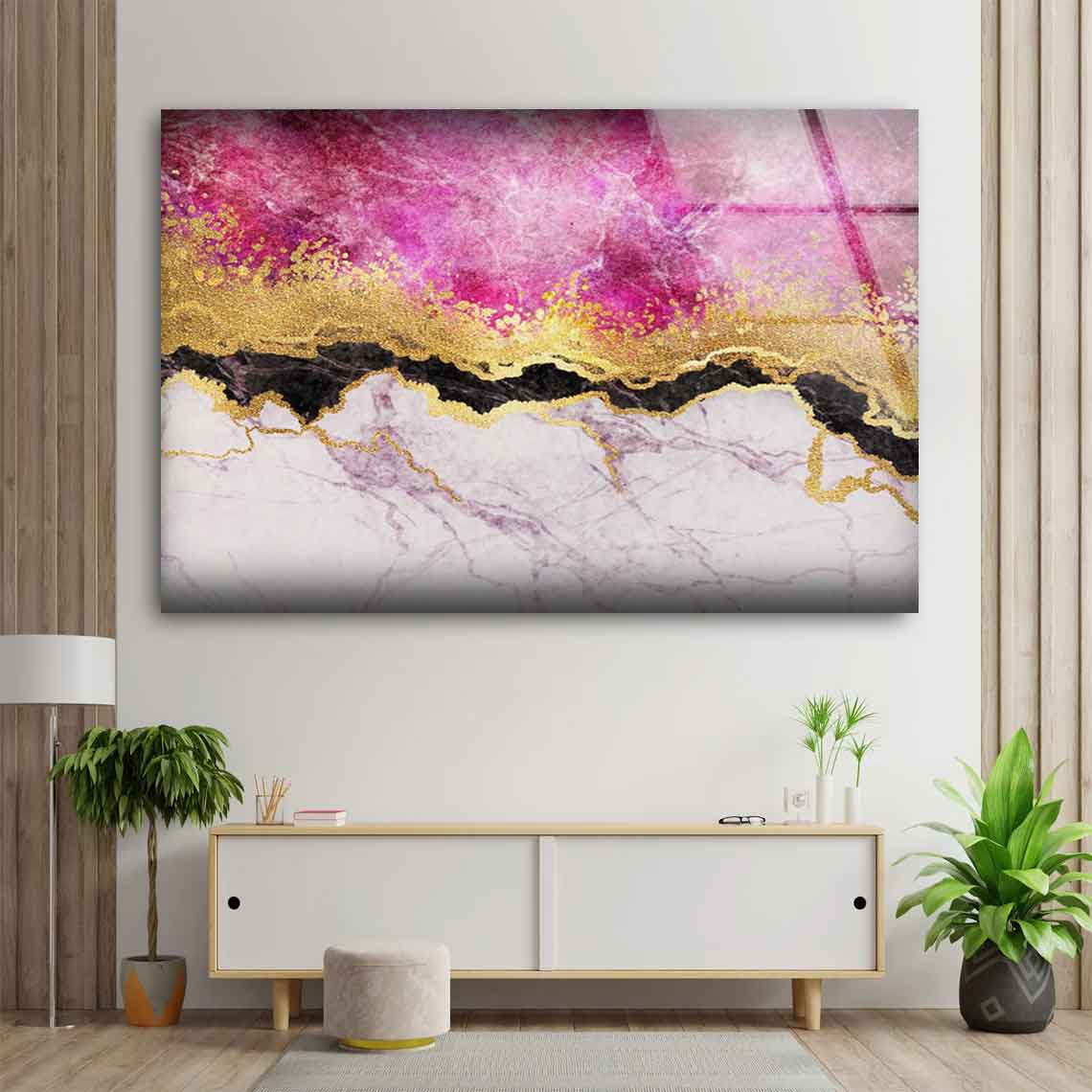 Pink Gold Black & Beige Abstract Design Acrylic Glass Print Tempered Glass Wall Art 100% Made in Australia Ready to Hang