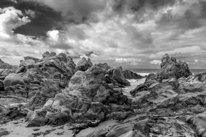 Rocky Coast Seashore B&W View Photograph Print 100% Australian Made