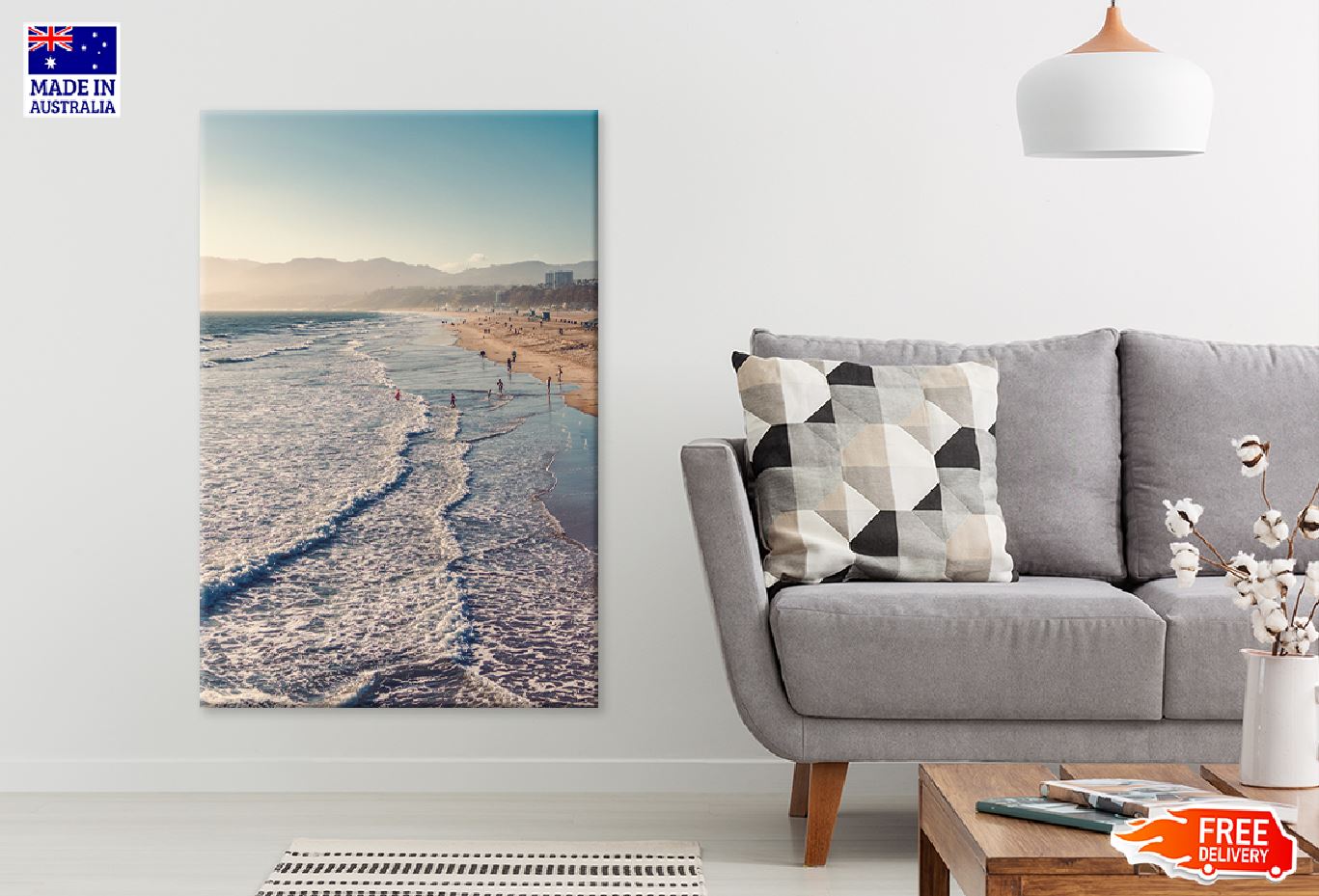 Golden Beach Waves Sunset Scenery Photograph Print 100% Australian Made