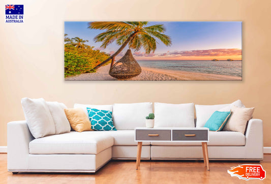 Panoramic Canvas Beach Swing Sunset View Photograph High Quality 100% Australian Made Wall Canvas Print Ready to Hang