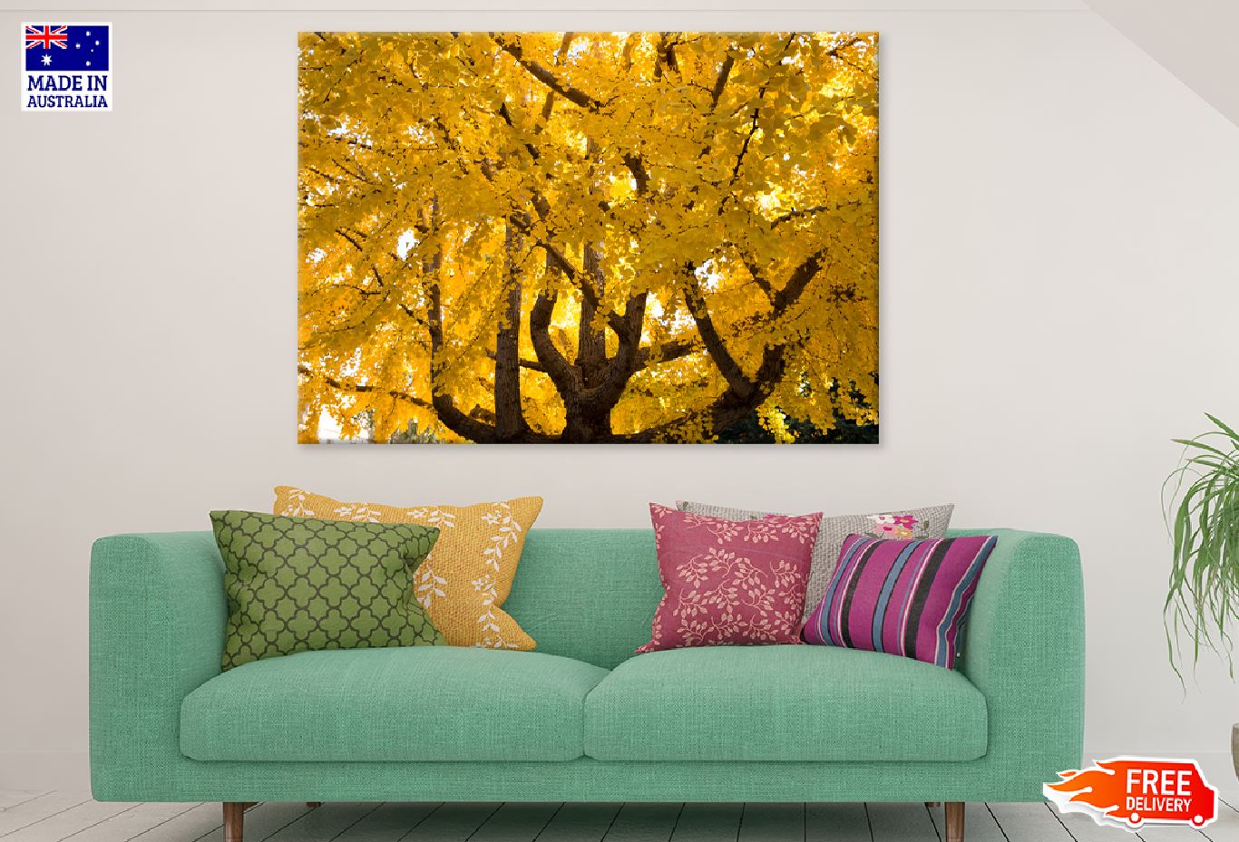 Yellow Autumn Tree with Branches Photograph Print 100% Australian Made