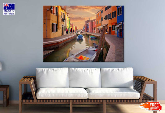 Boats on Burano Venice Sunset View Photograph Print 100% Australian Made