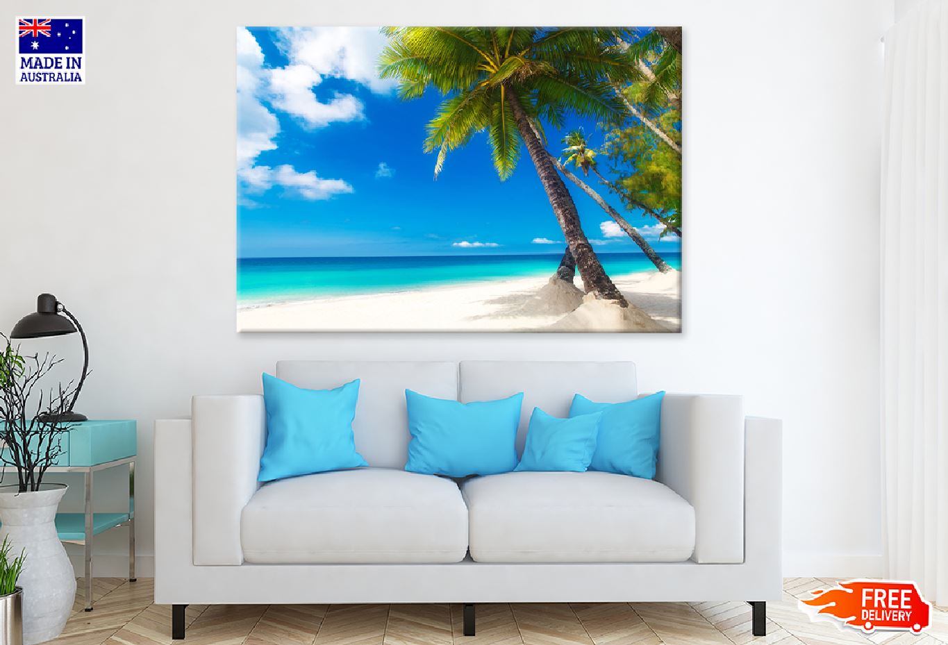 Palm Trees over White Sandy Beach Photograph Print 100% Australian Made