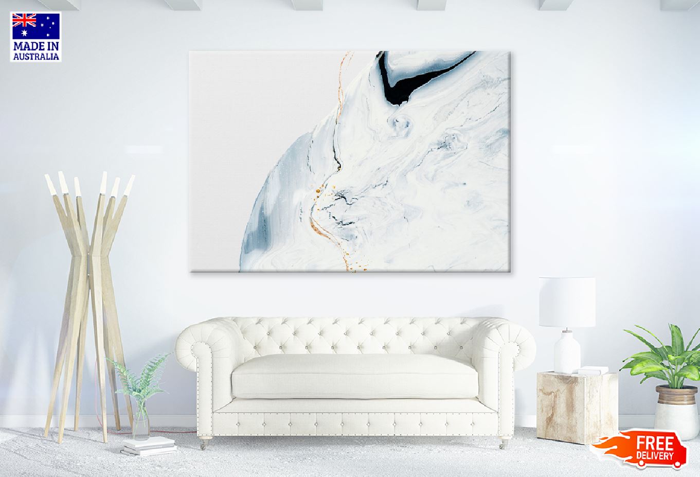 White & Gold Liquid Abstract Design Print 100% Australian Made